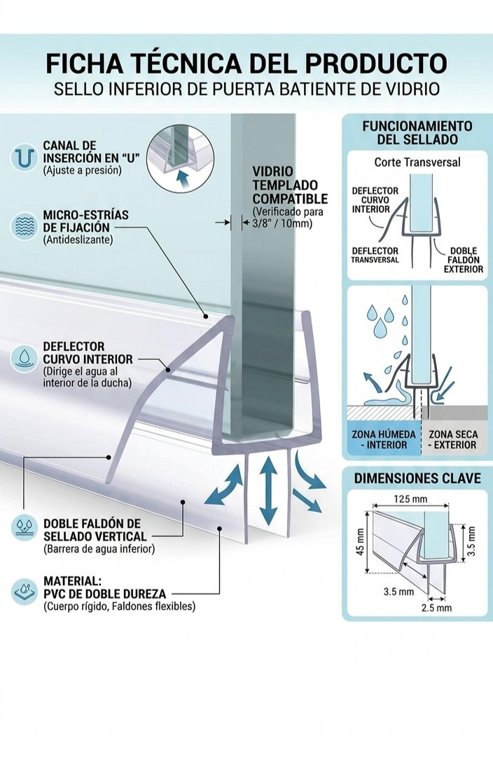 Glas Plus technical sheet: bottom seal for a glass swing door