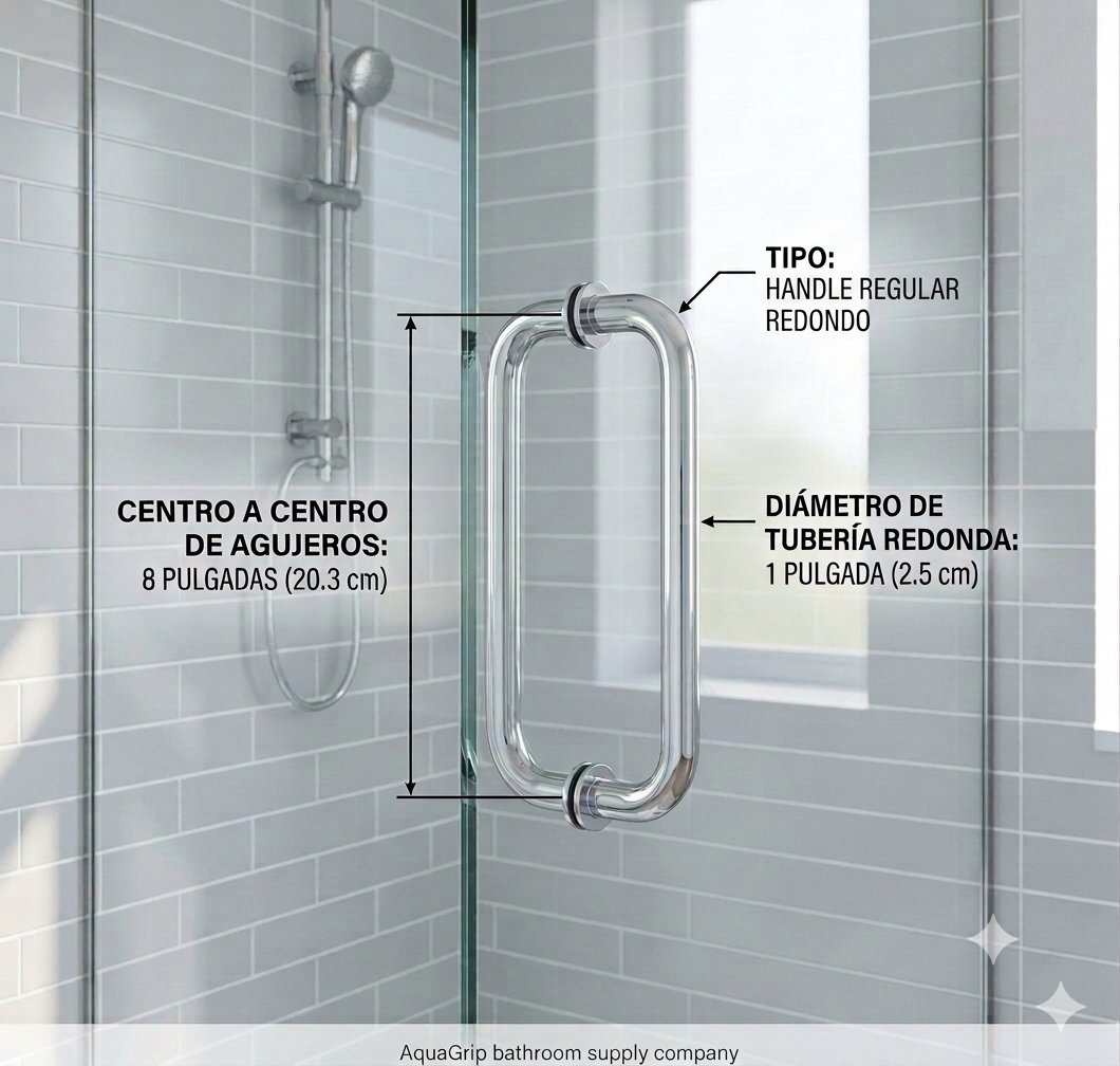Regular round handle: 8-inch center-to-center, 1-inch tube