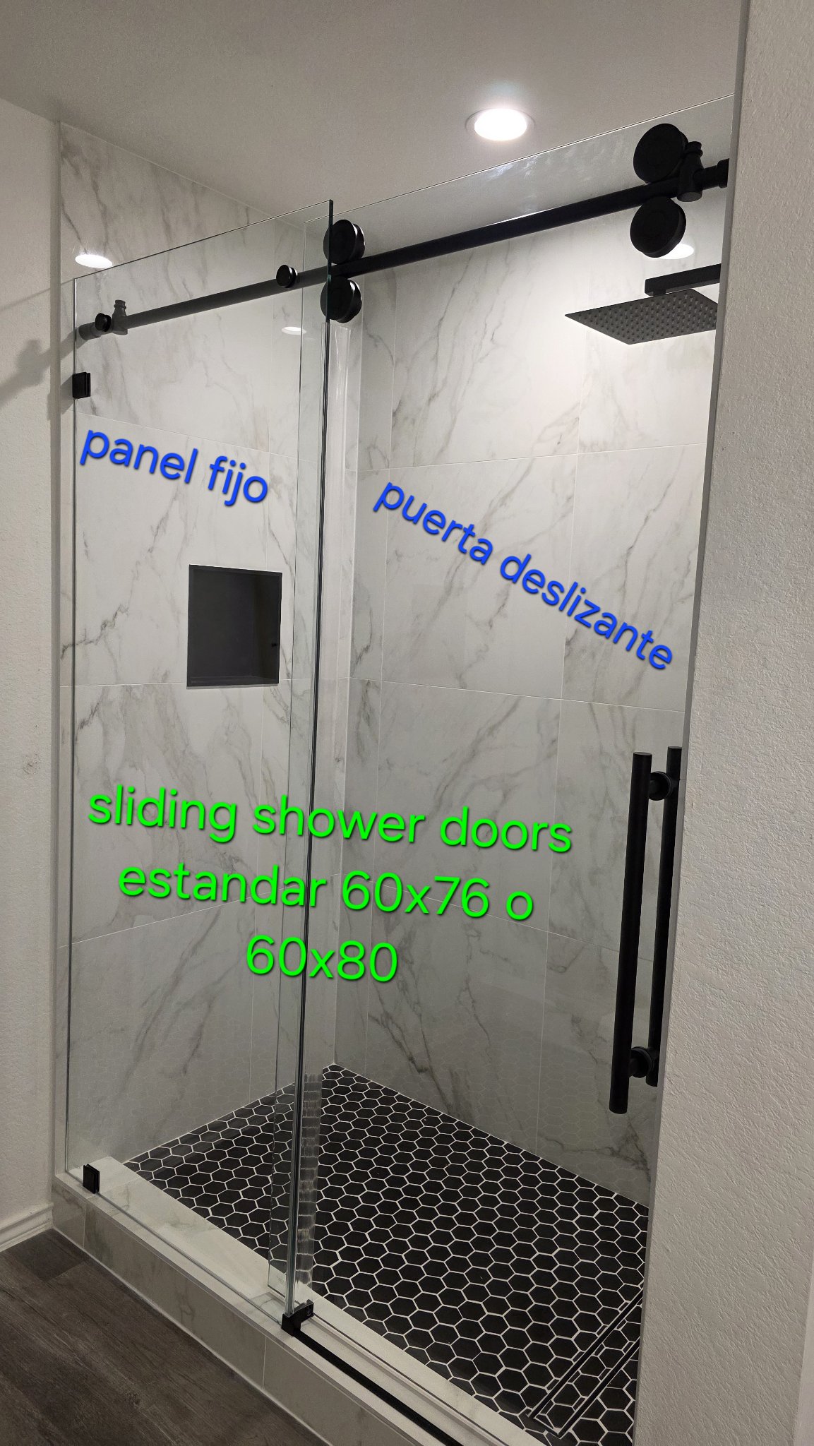 Standard 60x76 or 60x80 sliding shower doors: fixed panel and sliding door